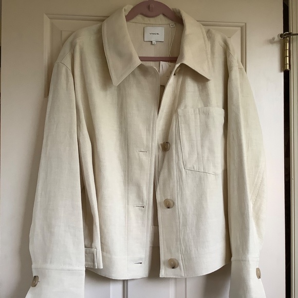 Vince Organic Cotton & Linen Twill Jacket Lemon Stone SZ 1X - Picture 4 of 16